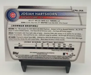 2025 Bowman Chrome Josiah Hartshorn Auto Blue /150 1st Cubs CPA-JHA back